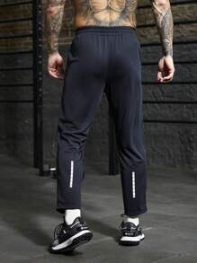 Manfinity Sport Corelite Boyfriend Style Men's Solid Color Drawstring Sports Pants, Simple & Fashionable Casual Daily Wear Sweat Pants - Navy Blue - View 2