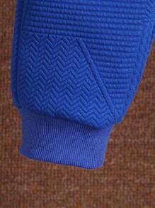 SHEIN 2 件装小男孩可爱刺绣恐龙印花拉链连帽夹克和裤子套装，休闲街头滑板舒适保暖服装，适合秋冬季 - 藍色 - 查看 5