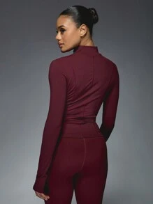MISSGUIDED Athletic Zip Up Performance Jacket High Neck Full Front Long Sleeve Active Wear Seamless Compression Workout Running Training Fitness Fall Winter