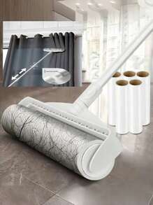 9.45/7.48英寸长柄超粘除毛器 家用吸尘纸 适用于宠物除毛 地毯 沙发清洁 除毛清洁 除尘（2件/5件不含拖把，购买套装时需选择1套） - 白色 - 查看 1