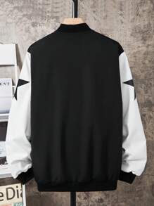 SHEIN Młodzieżowa chłopięca kurtka Star Patchwork Trendy Fashion Universal, odpowiednia do codziennego noszenia i jazdy na rowerze - Wielokolorowe - Zobacz 2