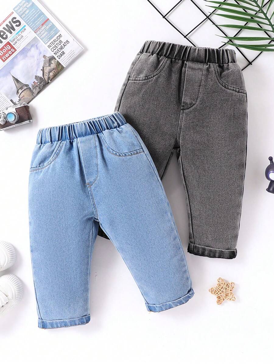 2pcs Baby & Toddler Long Denim Pants Set, Fashionable & For Casual Wear, Home, Outdoor, Camping, Autumn/Winter - Multicolor - View 1