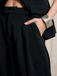 AiiRZ High Neck Sleeveless Blazer And Wide Leg Trouser Suit - Black - View 6