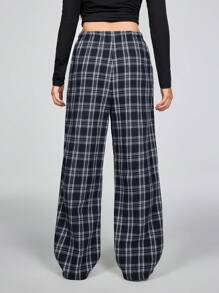 SHEIN Tween Girls Spring/Summer Basic Plaid Comfortable Baggy Straight Pants - Blue - View 2