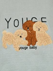 SHEIN Pull col équipage à manches longues pour bébé garçon avec motif chien mignon. Pull doux en tricot, convient pour le port quotidien, les sorties, les voyages, les vacances, la maison, la crèche et les jeux