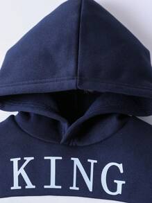Set de 2 piezas Outfit informal para niño joven con sudadera con capucha estampada y pantalón de chándal, conjunto de 3 piezas, apto para otoño/invierno