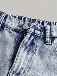 SHEIN Girlism Teen Girls Casual Washed Distressed Straight Leg Jeans - Light Wash - View 3