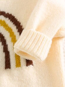 Cozy Pixies Newborn Baby Girl Rainbow Pattern Knit Soft Crew Neck Long Sleeve With Pants - Apricot - View 7