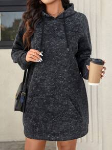 SHEIN LUNE Vestido de sudadera casual con capucha, cordón y estampado de teñido anudado de manga larga para mujer de talla grande, vestidos para fiestas de otoño, festivales, cumpleaños, Año Nuevo, otoño, invierno, Día de San Valentín y casual de negocios para mujer - Gris - Ver 1