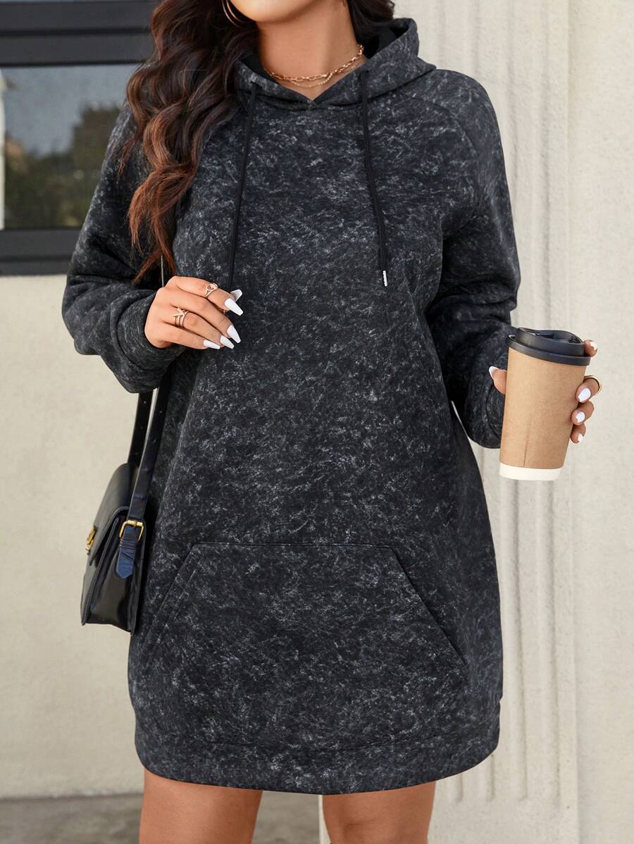 SHEIN LUNE Vestido de sudadera casual con capucha, cordón y estampado de teñido anudado de manga larga para mujer de talla grande, vestidos para fiestas de otoño, festivales, cumpleaños, Año Nuevo, otoño, invierno, Día de San Valentín y casual de negocios para mujer - Gris - Ver 1