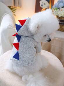 PETSIN 1pc Pet Cat/Dog Universal Gray Knitted Cute Dinosaur Hooded Warm Jacket - Grey - View 5