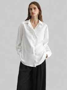 Ontre Damen einfarbiges langärmliges Hemd mit Einzelreihigem Verschluss, lässig geschnitten, Herbst - Weiss - Übersicht 7