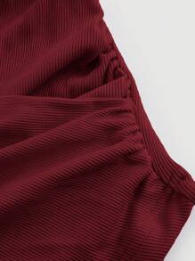 SHEIN MOD Överlappande Bell Sleeve Front Aprikos Elegant T-shirt, Julkläder, Vit Dam T-shirt, Höst Dam Kläder, Back-To-School Säsong, Gå ut Klädsel, Slim Fit T-shirt - Bourgogne - Visa 4