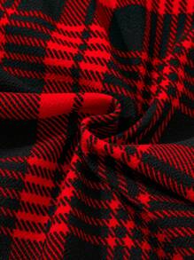 SHEIN Tween Girls Casual Christmas Party Knit Round Neck Long Sleeve Plaid Patchwork Dress - Red - View 3