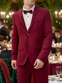 Manfinity VCAY Set de 2 piezas Traje de corte ajustado con solapa y manga larga para hombre, apropiado para otoño/invierno