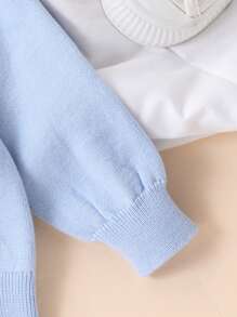 男宝宝时尚可爱百搭字母针织连帽毛衣上衣 - 淺藍色 - 查看 6