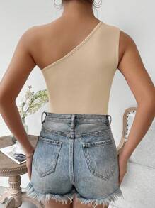 BamGleam Oblique Shoulder Ruffled Bodycon Bodysuit