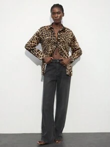 Maija Women's Casual Leopard Print Long Sleeve Shirt, Autumn - Multicolor - View 2