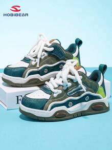 1 Pair Green Children Sports Shoes, Comfortable Lightweight Boys Canvas Sneaker With Waterproof Leather Surface, Outdoor Flat Durable Non-Slip Girls Campus Casual Shoes For All Seasons