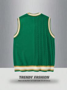 Manfinity EZcore Men's Striped V-Neck Casual Loose Knit Vest, Autumn/Winter