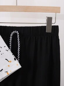 SHEIN 2pcs/Set Teen Boy Casual Streetwear Sporty Chic Splatter Paint Design White Short Sleeve T-Shirt And Black Pants Outfit Set - Multicolor - View 4