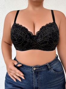 Plus Size Women's Lace & Underwire Lingerie Bra Single Pack - Black - View 1