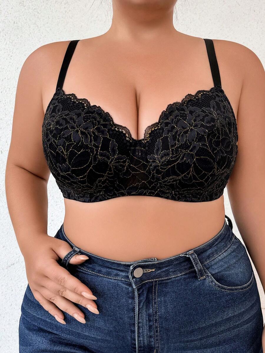 Plus Size Women's Lace & Underwire Lingerie Bra Single Pack - Black - View 1