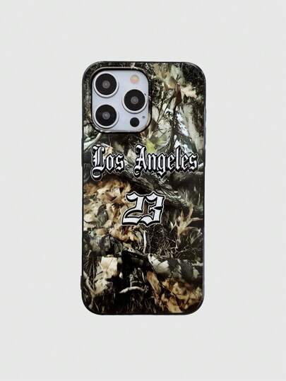 Grunge Punk Custodia per telefono compatibile con iPhone, con stampa a foglie su tutto il motivo e numero 23#