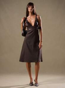 MUSERA 仿皮搭扣胸前格子中长连衣裙，春夏派对度假秋季款 - 彩色 - 查看 1