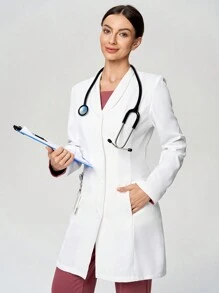 Scrubzie Anti-Wrinkle Lapel Long Women's Laboratory Coat White Dust Coat