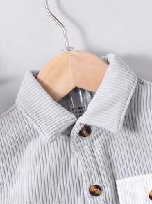 SHEIN 2 件套男婴/女婴秋冬时尚灯芯绒长袖夹克和长牛仔裤套装，适合居家、度假和户外 - 彩色 - 查看 7