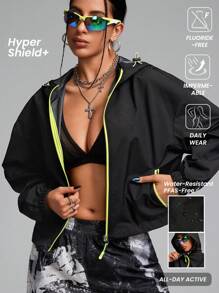 Innovista Damen Loose Fit Farbblockjacke mit Reißverschluss und wasserabweisenden Stoff, Reißverschlussjacke für Damen, Herbstoutfit für Damen, Damenjacken, Y2K Jacken, Party, Outdoor Jacke, Laufen, Schwarze Jacke, Outdoor Camping, Herbst-Winter-Outfit für Damen, Winterjacke für Damen, Damenjacke