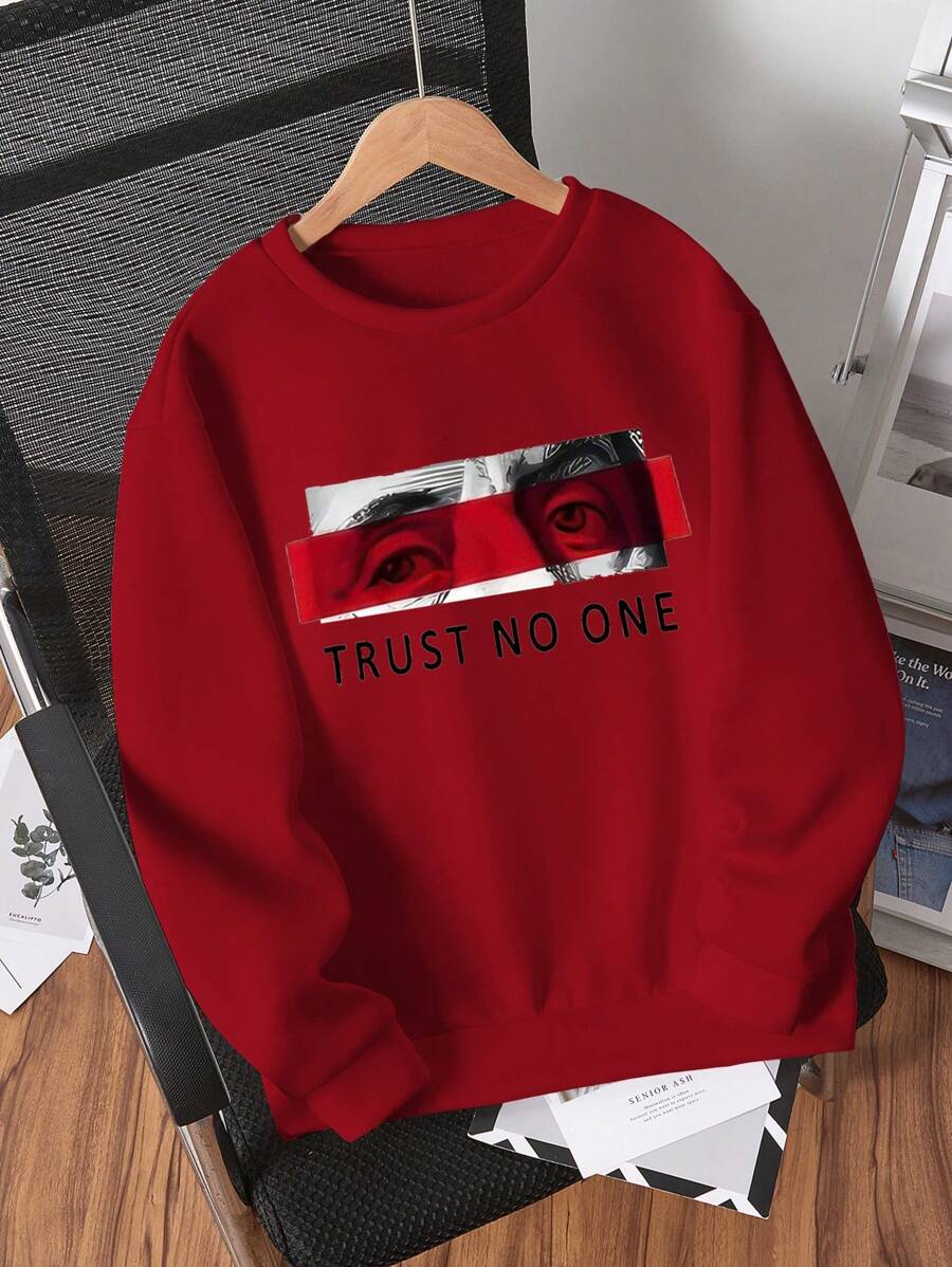 青少年男孩圆领长袖人物印花休闲运动衫 - 紅色 - 查看 1