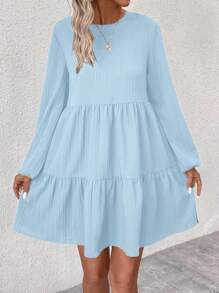 SHEIN LUNE Autumn Casual Solid Color Lantern Sleeve Dress Fall Cloth For Women