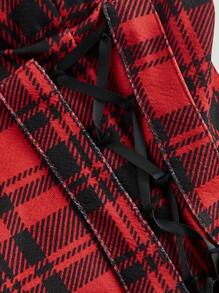 SHEIN MOD 红色蕾丝边收腰蝴蝶结格子短款吊带背心，除夕夜，新年上衣，上衣，派对女士，节日上衣，新年女士上衣 - 彩色 - 查看 4