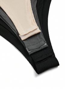 Calvaya Plus Size Solid Color Round Neck Slim Fit Casual All-In-One Bodysuit, Long Sleeve, For Winter - Multicolor - View 6