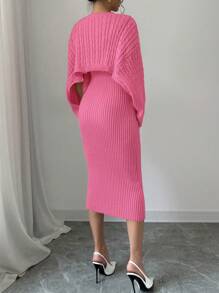 Chiquease New Round Neck Twist Pattern Sweater Women Set, Sexy And Slimming Sweater Dress Twinset