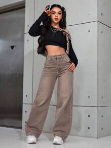 Jeans rectos con efecto desgastado casual