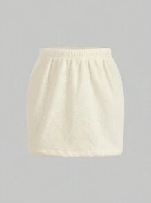 Jouncy Women V-Neck Long Sleeve Button-Up Sweatshirt & Elastic Waist Bodycon Skirt Set, Warm Thermal Lined For Winter - Apricot - View 16