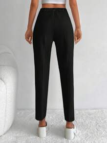 EURMUSE Solid Zip Up Suit Pants - Black - View 2