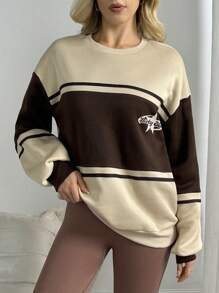 INAWLY Sudadera de manga larga para mujer en color caqui y café oscuro, con estilo deportivo y casual para la vuelta a clases