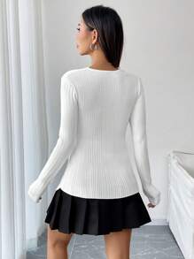 Chiquease Women's V-Neck Cross Fitted Elegant Bow Ribbed Sweater, Autumn/Winter