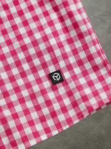 Manfinity VCAY 1 件男士 Y2K 趣味休闲高街复古格子短款衬衫返校万圣节 - 玫紅色 - 查看 3