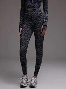 Musera Sport High Waist Ribbed Leopard Print Active-Wear Leggings , Padel, Tennis, Pickleball Gym Fitness - Multicolor - View 2