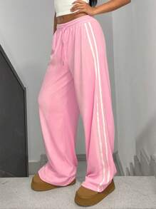 StreetHx Pantalones casuales de mujer con tela de terciopelo de unicolor y rayas laterales