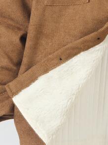 SHEIN 2 件套年轻男孩法兰绒翻领长袖夹克衬衫和裤子，罗纹细节，百搭休闲装，适合外出