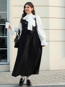 SHEIN MOD Plus Size 2Pcs Set Elegant Black Vintage Long Dress
