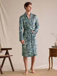 Manfinity All-Over Print Long Sleeve Men's Casual Robe With Waist Tie