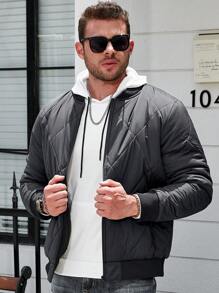 Manfinity Homme Plus Size Men's Solid Color Pocket Zipper Winter Padded Padded Coat