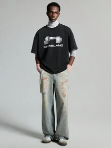 NEON BLANC 男士圆领字母印花落肩短袖针织棒球 T 恤 - 黑色 - 查看 5